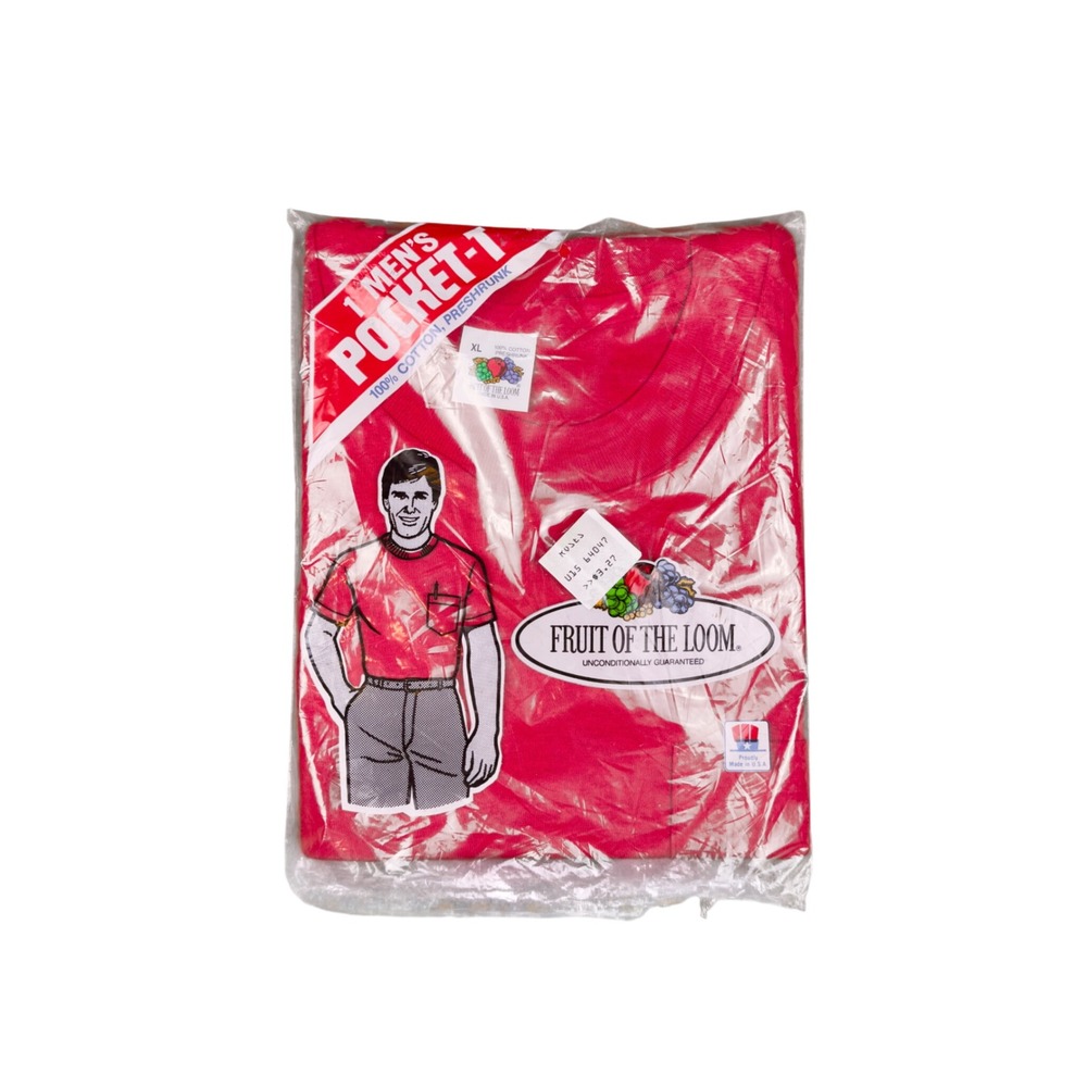 VTG 1987 Fruit of the Loom Pocket T Shirt Men XL Red Made in USA NIP